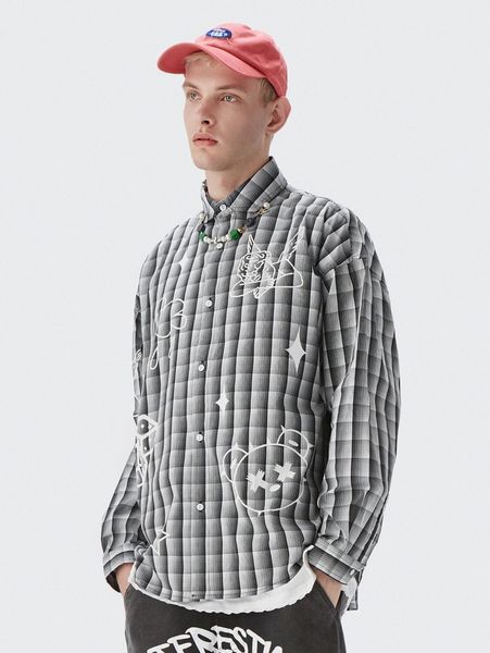 

men plaid cartoon graphic shirt c6pw#, White;black