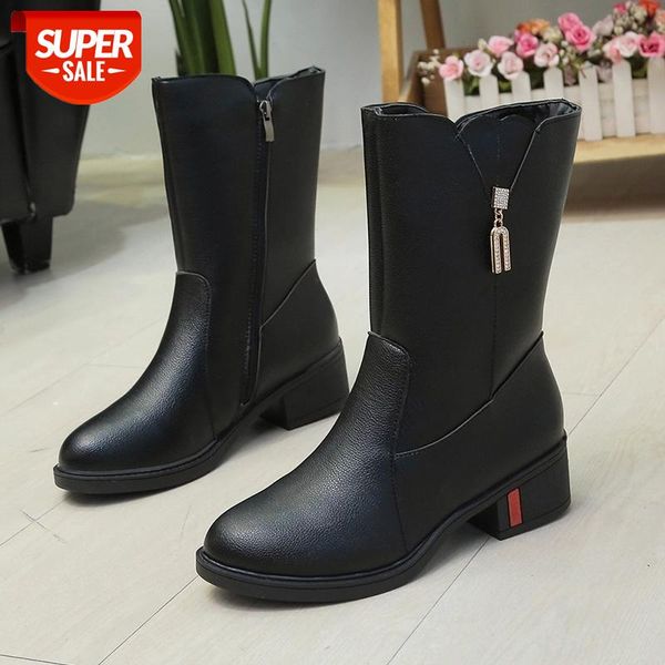 

lucyever fashion crystal zipper square heels boots women black pu leather mid calf boots woman waterproof platform shoes lady #q81v