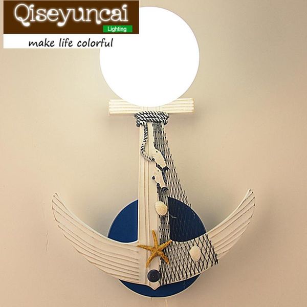 

qiseyuncai 2020 new mediterranean children's room anchor wall lamp bedroom bedside cartoon creative led wall light