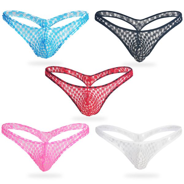 

3Pieces/Lot Sexy Men Underwear Grid Transparent Panties Man Bikini Briefs Mens Thongs And G Strings Jockstrap Men Cueca Underpants, Black