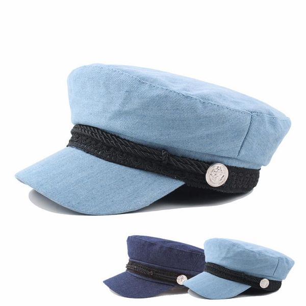 

2019 new solid blue color jean newsboy flat cap bone feminino spring autumn newsboy hat casual octogonal c wmtkpl, Black;white