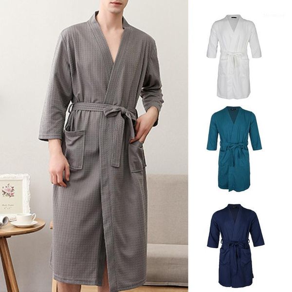 

gown bath robe ladies men lightweight l 3/4 length sleeve dressing gown lingerie robe for men women1, Black;brown