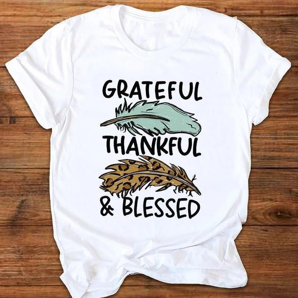 

women graphic leopard thankful thanksgiving autumn fall halloween print clothes lady tees female t shirt womens t-shirt, White