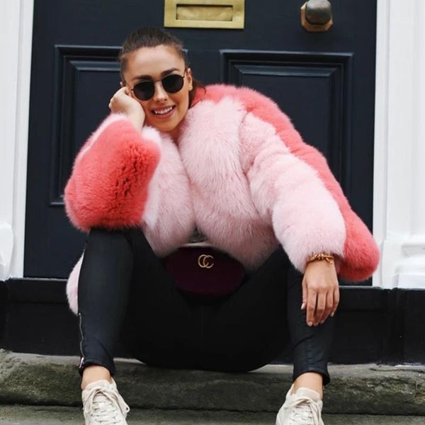

pink patchwork women sweet faux fur coat luxury design trendy jacket female warm outerwear 2020 winter exclusive customized1, Black