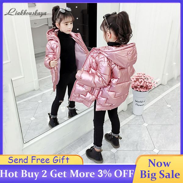 

children hooded outerwear girls warm kids thickened waterproof zipper jacket baby shiny down jackets, Blue;gray
