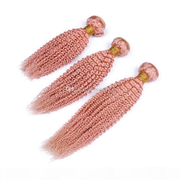 

rose gold human hair weaves kinky curly hair bundles peruvian virgin hair extensions 3pcs lot rose pink bundles afro kinky for sale, Black;brown
