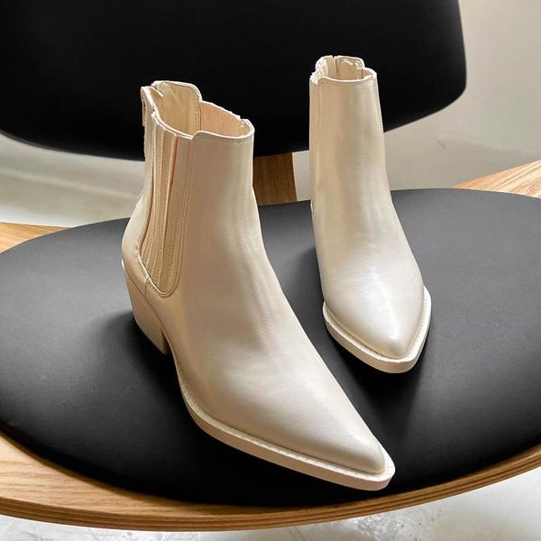 

deat 2020 new spring autumn fashion casual pointed high-heeled black thick bottom leather shoes women short cool boots sf032