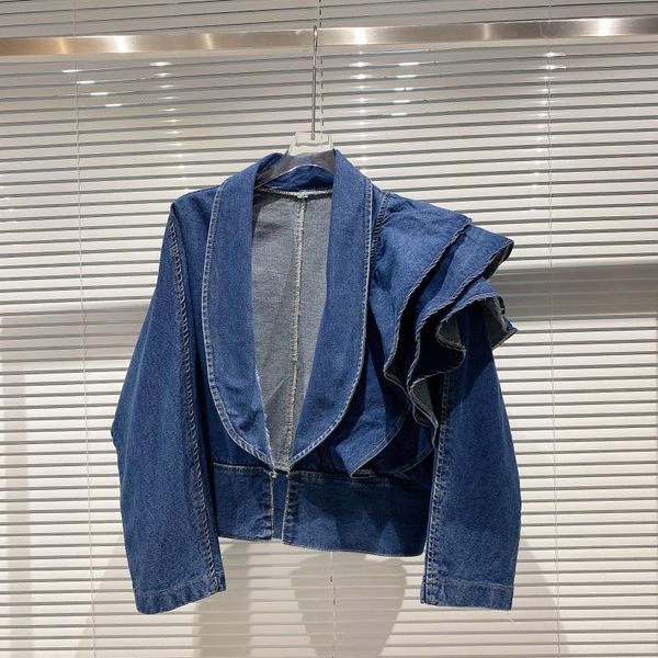 

2020 with new celebrity vogue of the background falbala design v neck long cowboy sleeve short female lapels jacket rfrp, Black;brown