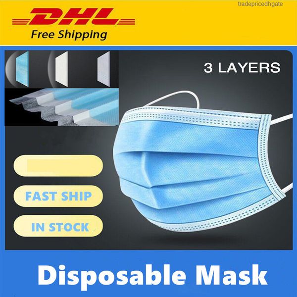 

face dhl shipping disposable factory 50 thick 3-layer dust pm2.5 masks with earloops for salon, home use comfortable mask mascherine