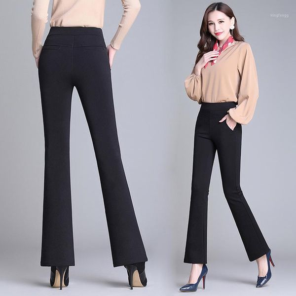 

women bells bottom pants trouser stretch slim high waist for autumn winter party eig881, Black;white