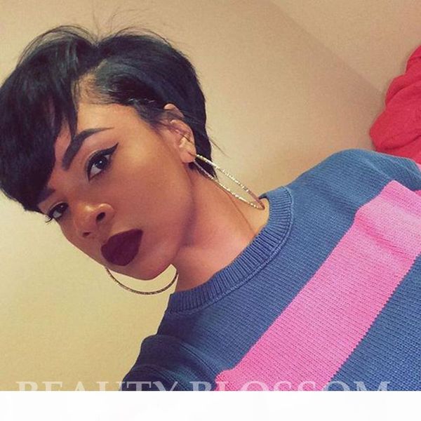 

u part little lace front bob wigs human hair straight brazilian glueless virgin human hair wig for black women side part, Black;brown