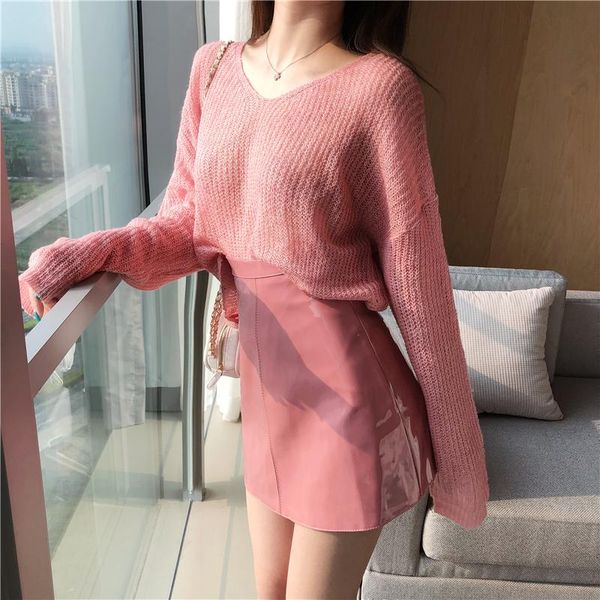 

women's sweaters thin korean style ins long sleeve pullovers plus size casual spring autumn clothing ladies v-neck, White;black