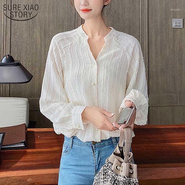 

korean v-neck chiffon shirt fashion casual shirts women cardigan 2020 autumn blouses women slim fit clothes ladies 106251, White