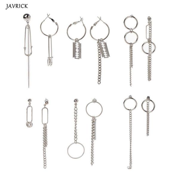 

asymmetric tassel chain safety pin dangle drop earring kpop korean jewelry, Silver