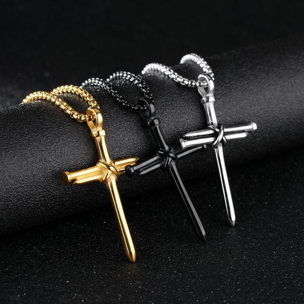 

2020 новая мода крест ожерелье мужчин панк nail стайлинг подвеска черный золото серебро цвет цепи творческий ожерелье подарки jllyvp home003, Black;white