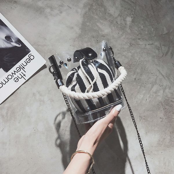 

hbp non-brand q jelly transparent bag women's tide summer bucket bag korean version ins super fire chain messenger bag sport.0018