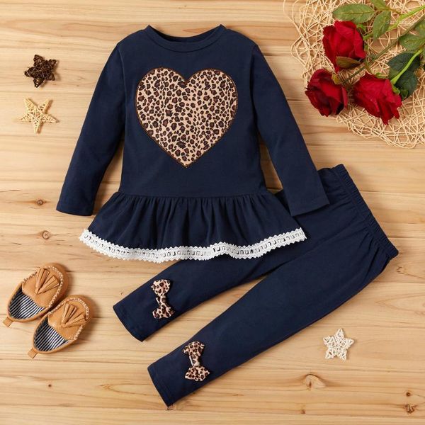 

patpat 2020 new autumn and winter baby girls leopard print lace hem dress and bow decor pants baby girl clothes1, White