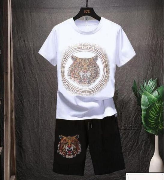 

2022 tracksuit man drill set men tracksuit t-shirt casual o-neck suits, White;black