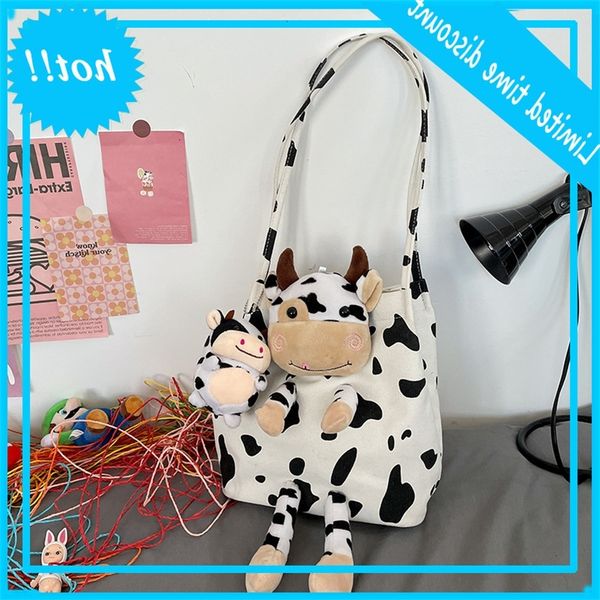 

korean canvas cow 2020 new personality doll tote versatile casual calf student one shoulder bag fashion