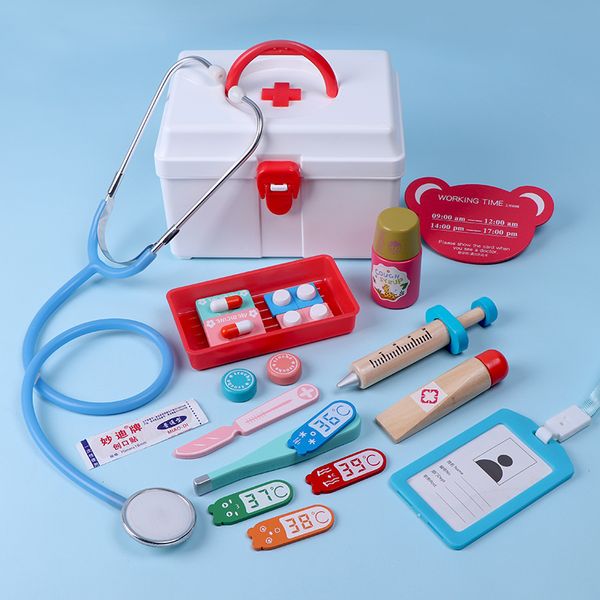 Crianças fingem jogar doutor brinquedos de madeira simulação médica medicina conjunto para crianças kits de desenvolvimento de interesse 210312