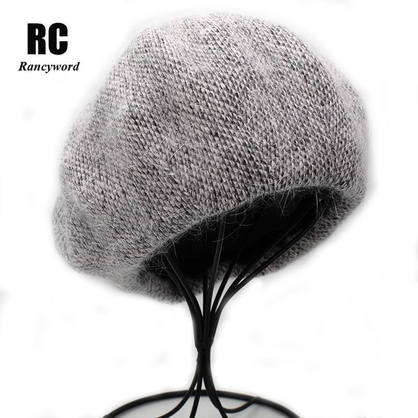 

rancyword] новая мода женщины ангорских кроликов сплошной цвет берета женский bonnet caps зима все сопрягано теплый walking hat beanie hat, Blue;gray