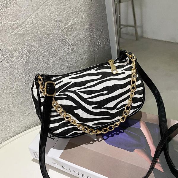 

fashion zebra baguette bag canvas shoulder women's bag casual armpit leisure handbag designer handle girls crossbody