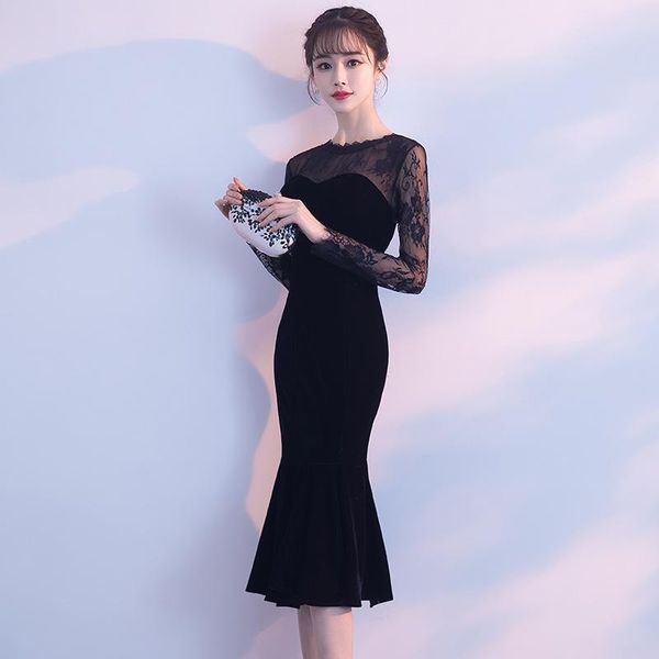 

black lace short chinese oriental party wedding female cheongsam bridesmaid evening dress elegant celebrity banquet dresses, Red
