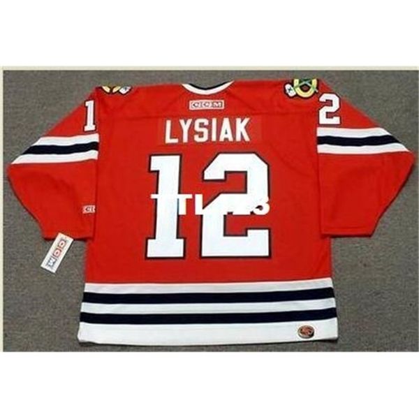 

421s #12 tom lysiak chicago blackhawks 1981 ccm retro hockey jersey or custom any name or number retro jersey, Black
