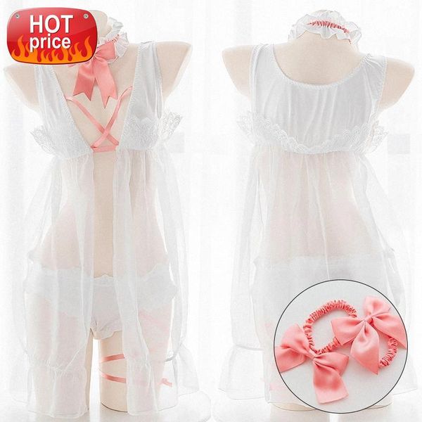 

steampunk white lolita dress gothic maid outfit princess sweet cute transparent sleepwear with panty anime cosplay lingerie #cx7h, Black;white