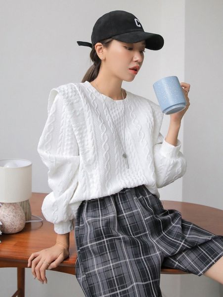 

dazy solid cable knit sweatshirt f6tu#, White;black