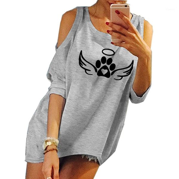 

t-shirt women fashion dog cat heart cute harajuku t-shirt female kawaii off-the-shoulder women's shirt1, White