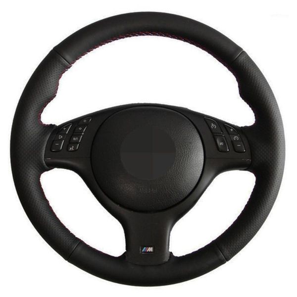 

black car steering wheel cover hand-stitched artificial leather for e46 e39 330i 540i 525i 530i 330ci m3 2001-20031