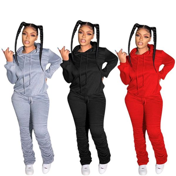 

autumn winter womens designer tracksuits solid color stacked pants set fashion hoodies casual sport female clothing, Gray