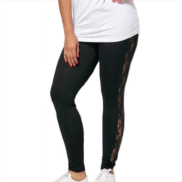 

плюс размер высокой талией женщины кружево эластичный поножи твердых пыхтение гамаши pantalon фам перевозка груза падения, Black