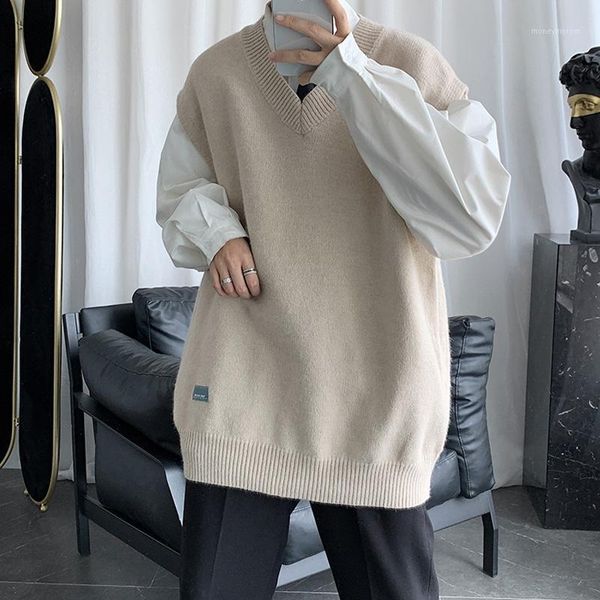 

men's vests casual loose man sweaters fashion korean style knitted vest pullover winter pull hiver men's clothing db60my1, Black;white
