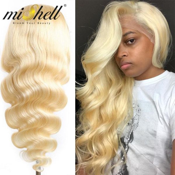 

lace wigs mishell 13x4 13x6 t part 613 honey blonde brazilian remy hair frontal body water wave front human hd transparent, Black;brown