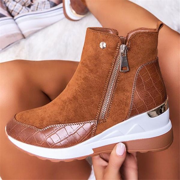 

new warm women's boots round toe winter solid color inner increase side zipper women riding boots platform womens sneakers shoes, Black