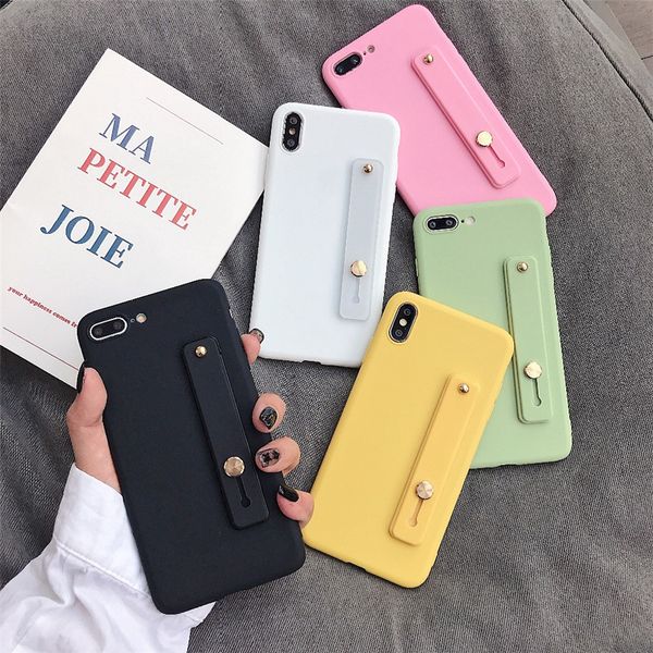 

candy color wrist strap bracket soft phone case for iphone 12 mini 11 pro max x xr xs max 6s 7 8 plus 11 fashion coque iphone 12