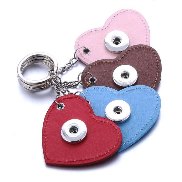 

new heart leather snap button keychains diy 18mm snap keyring lanyard holder keychain fit 18mm 20mm snap buttons bbynds