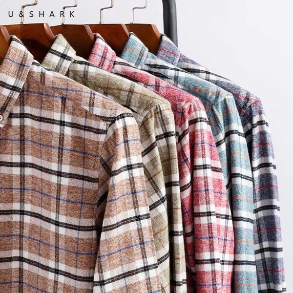 

u& 100% cotton flannel shirts men 2020 spring autumn long sleeve casual plaid shirts slim fit checkered shirt social male1, White;black
