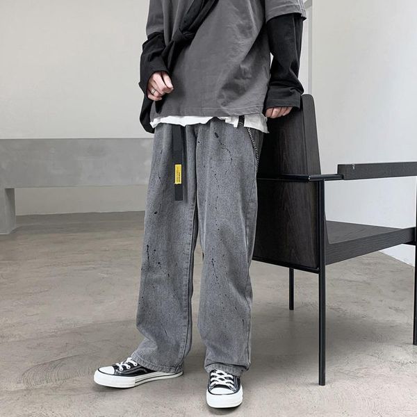 

men's jeans 2020 autumn new slim ink jet solid color do old mop pants jeans casual casual personality youth men's wear, Blue