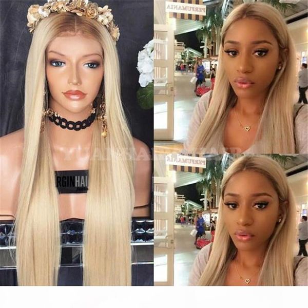 

новое прибытие 24inch два тона прямых волос малазийский парик волос девственницы ombre блондинку полный шнурок бесплатная доставка, Black;brown