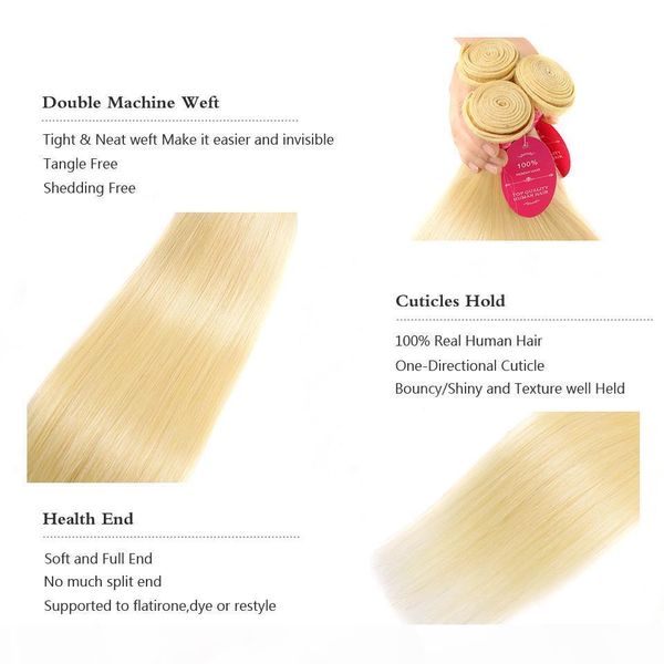 

perstar hair 613 bundles with frontal brazilian straight hair bundles with closure remy human hair blonde bundles with frontal, Black