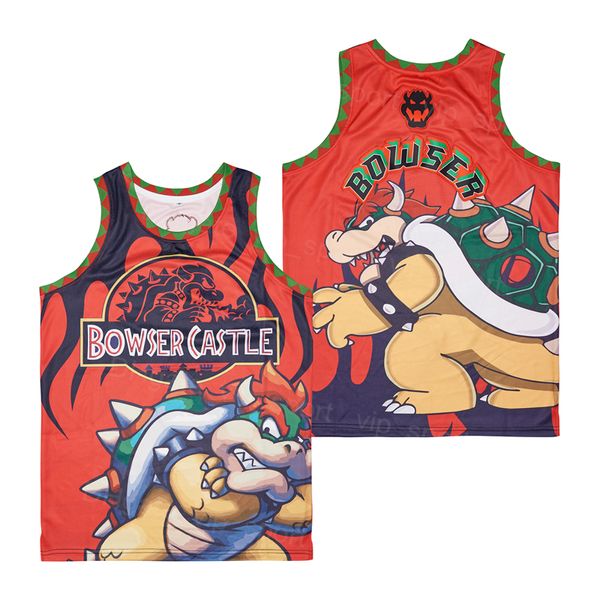 Uomo Film Film THE KING KOOPA 0 Bowser Castle Maglia da basket Uniforme Hip Hop per gli appassionati di sport Ricamo in puro cotone Hiphop Traspirante Squadra Colore rosso Alto