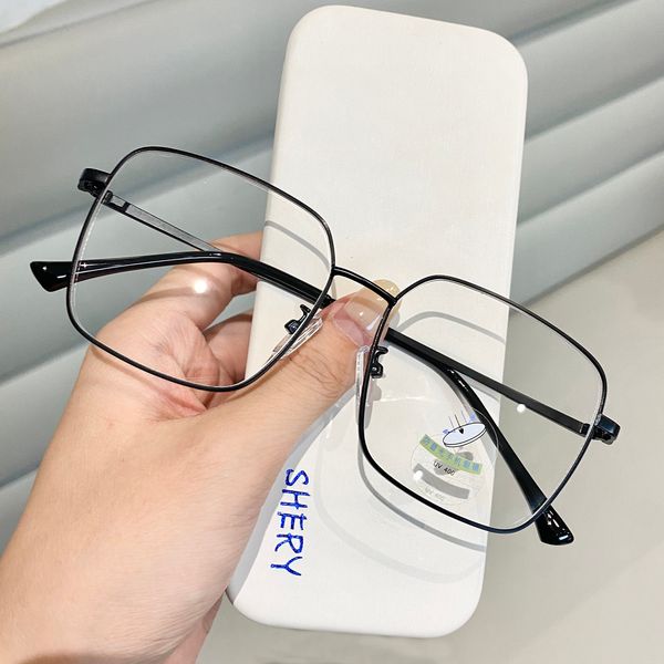 

net red glasses, female round face, fashionable big metal frame, blue light and radiation proof flat lens, men's plain face glasses, White;black