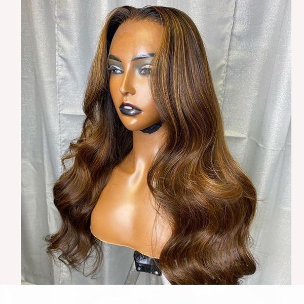 

360 frontal chestnut highlight 13x6 deep parting blonde lace front human hair wigs with baby hair body wavy natural hairline full lace wig, Black