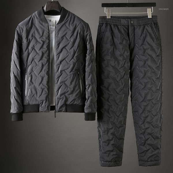 

minglu mens sets (jacket+pants) luxury stand collar zipper man parka fashion slim fit elastic waist male pants plus size 4xl1, Gray