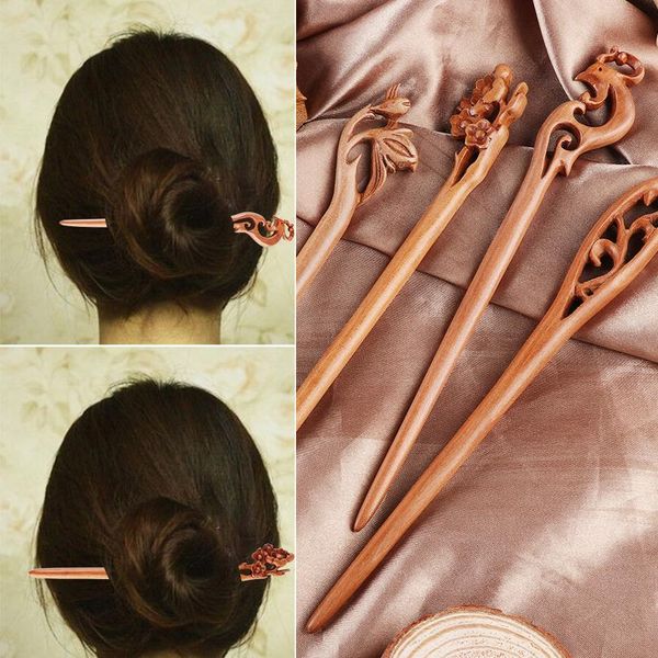 

1pc chinese retro style peach wood carved hairpin handmade hollow out hair stick hairpin hair styling tools hair acc wmtmir, Black;brown