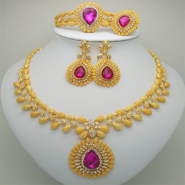 

wholesale fashion bridal accessories nigerian wedding african brand dubai gold-color crystal jewelry sets y200810, Slivery;golden