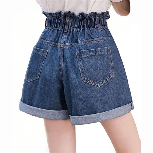 

womens elastic high waist denim shorts new fashion female plus size blue crimping casual loose jeans, White;black